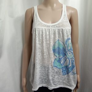 Aeropostale Womens Medium White Floral Racer Back Tank Top